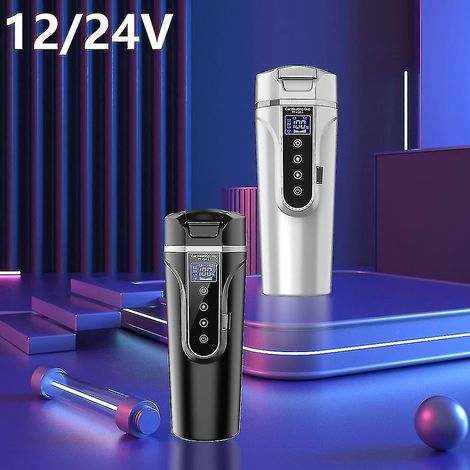 Tasse chauffante portable 12 V/24 V pour voiture, thermos en acier inoxydable, bouilloire de voiture avec écran LCD, noir (1/5)