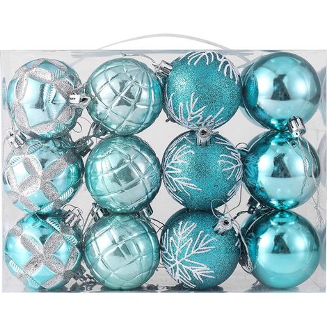 Lot de 24 Boules de Noël, Plastique Incassable 60mm, Crochets Inclus, Décoration Sapin Mariage Fête (1/5)