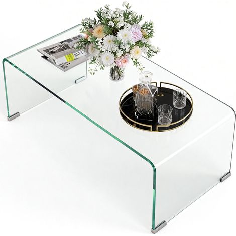 Robuster Couchtisch aus Glas, einteiliges Design, elegant und modern, 80 x 45 x 35 cm, transparent