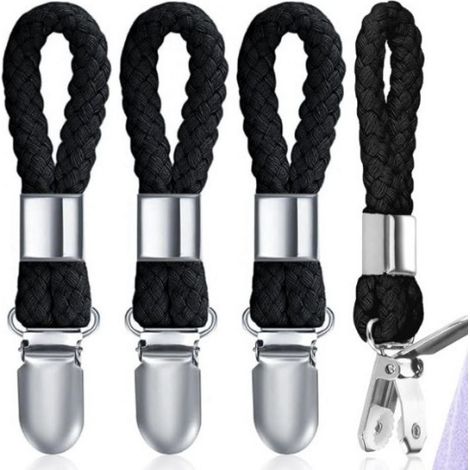 Lot de 4 Crochet pour serviette, boucle tressée en coton, portable, noir, pour salle de bain et maison (1/5)