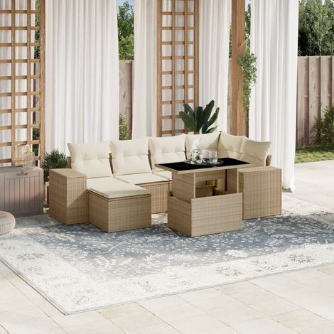 Set sofás de jardín 7 piezas y cojines ratán sintético beige vidaXL (1/5)