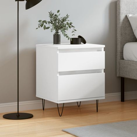 Table de chevet-Table de nuit Blanc 40x35x50 cm Bois d’ingénierie 305986 (1/5)