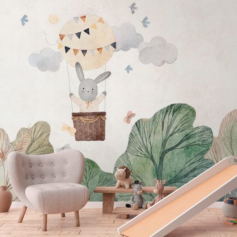 Fototapete Profhome 399051 heißgeprägte Vliestapete glatt Kindertapete matt beige grün braun grau 3,71 m x 2,8 m