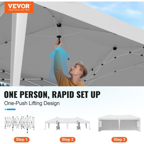 Tonnelle Pop-up, 5,9x2,96 m, Gazebo Auvent Escamotable Instantané Portable, avec Parois Latérales, Fenêtres Ventilées, Facile à Monter, Abri Solaire Extérieur pour Événements, Jardin, Blanc (1/5)