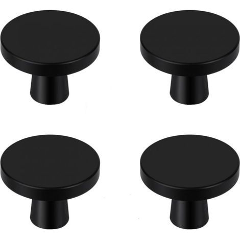 4 Pièces Boutons de Porte, Boutons de Meubles en Noir, Boutons Armoire Ronds, Boutons de Tiroir en Noir, Poignees de Porte de Cuisine pour Commode, Armoire, Meuble, Placard (1/5)