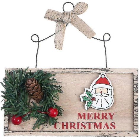 Panneau suspendu de porte de Noël en bois, plaque murale, enseigne en bois à suspendre, décoration maison pour restaurant, bureau, maison (style guirlande Père Noël)1pcs (1/5)