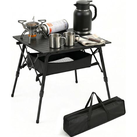 Sekey Klappbar Campingtisch Höhenverstellbar Klapptisch Faltbar mit Aluminiumgestell und Aluminium-Arbeitsplatte, Schwarz