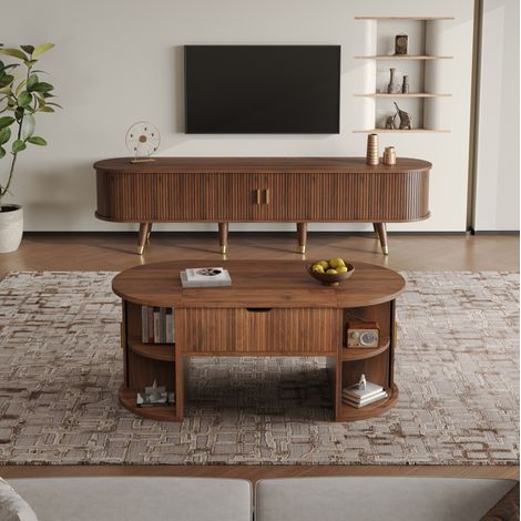 MEUBLIV Wohnzimmer-Set 175x38x45 cm Nussbaum – TV-Möbel, Hub-Couchtisch, Stauraum (1/5)