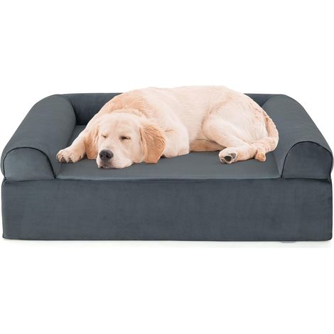 GOPLUS Panier pour Chien Orthopédique Grande Taille, Lit en Mousse à Mémoire de Forme avec Housse Amovible et Fond Antidérapant, Lavable, 102 x 82 x 30,5 cm, Gris (1/5)