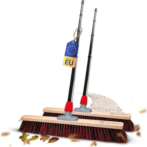 Balai de rue Novaliv 2x 60 cm avec manche extérieur Poils Arenga-Elaston Idéal comme balai extérieur Balai de jardin Poils durs avec manche Balai de