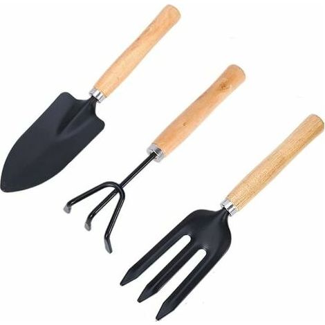 3 PCS Mini Outils de Jardinage, Kit de Jardinage Ensemble de Petits Pelle Bêche Petits Râteau Poignée pour Jardin Plantes Intérieur (1/5)