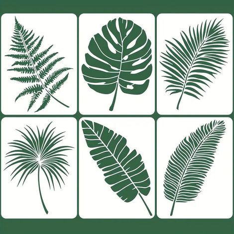 6 pochoirs à grandes feuilles pour peinture murale,pochoir végétal 40 x30cm,pochoir mural feuille de palmier,modèles de feuilles tropicales pour murs (1/5)