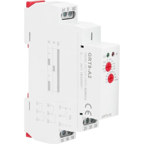 Relais temporisé monofonction sur rail DIN, commande industrielle, relais temporisé automatique GRT8-A2 (AC/DC 12V-240V)