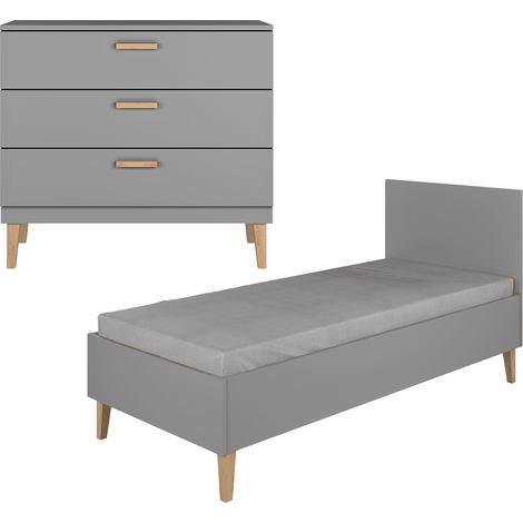 Lit enfant 80x180 et commode Kocot Kids Kubi - Gris (1/4)