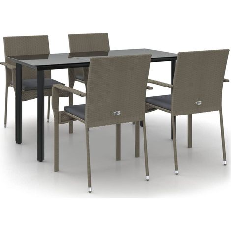 Maison Exclusive - Set da Pranzo Giardino 5pz Nero e Grigio con Cuscini Polyrattan