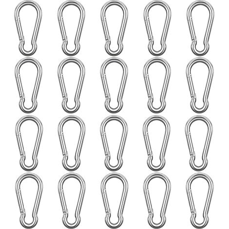 Edelstahlkarabiner mit Feder M6 (20er Pack) - 6 cm - Karabinerhaken Vielseitiger Innen-/Außenkarabiner für Schlüsselanhänger, Camping, Angeln und Wanderzubehör (1/5)