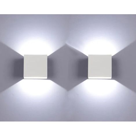 2 Pack Applique murale LED 6W – Aluminium moderne – Blanc 6000K – Anti-éblouissement – Pour intérieur salon chambre salle de bain cuisine – Blanc (1/5)