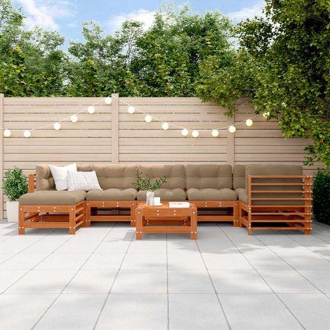 vidaXL Ensemble de salon de jardin 8 pcs Brun Ciré Bois de pin massif (1/5)