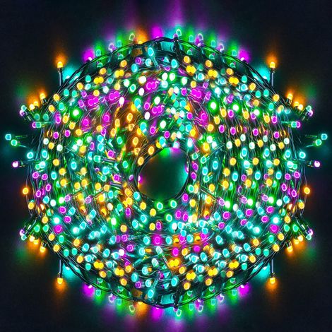 Guirlande Lumineuse LED 50m 500LEDs Extérieur Multicolore, Eclairage Lumineux Noël Décoration 8 Modes IP44 Extérieur/Intérieur Pour Noël Sapin Jardin Arbre Mariage (Rose Jaune Vert Bleu)
