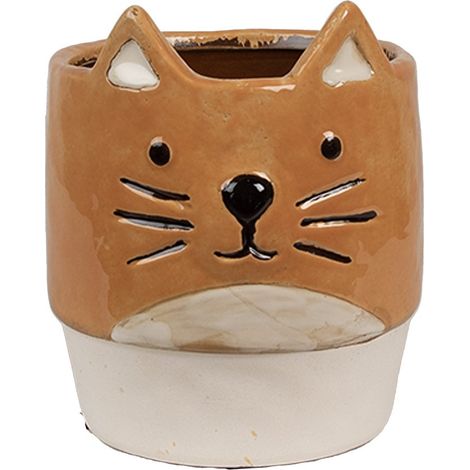 Cache-pot Décoratif en Céramique Orange Forme de Chat pour Chambre d'Enfant 11 x 13 cm - PANGIVO (1/3)