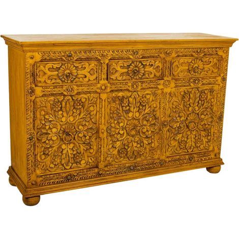 Aparador de madera artesanal amarillo 147x45x96 cm (1/5)