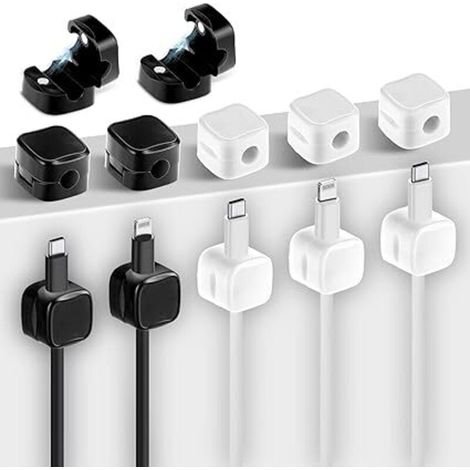 Lot de 12 Clips Magnétiques Réglables pour Rangement de Câbles sous Le Bureau Support de Cordon Adhésif pour Table de Chevet Mur Voiture Bureau(Noir + Blanc) (1/4)