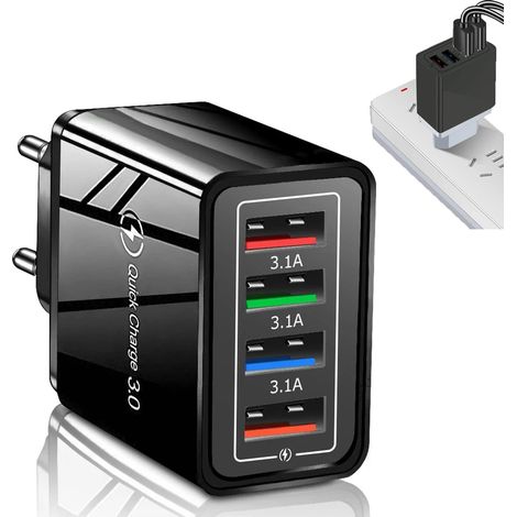 Chargeur Adaptateur,4 Ports USB Chargeur Universel QC3.0 Chargeur Rapide pour Samsung iPhoneiPad etc noir (1/5)
