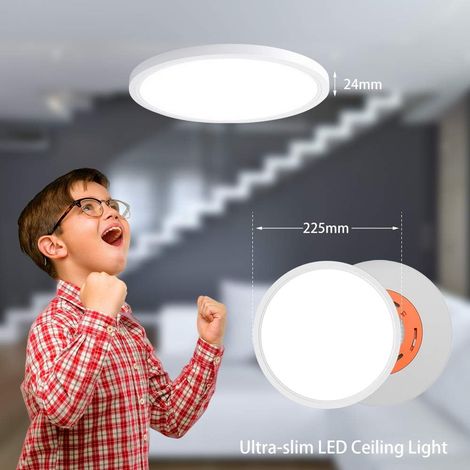 28 w Plafonnier LED, 1520 lm Lampe Plafond Ø225 X 24 mm, Luminaire, Salle, Bain, en ABS, Blanc, Allumage silencieux, sans scintillement perceptible, pensé pour durer (1/5)