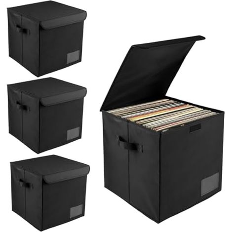 Lot de 4 Boîte de Rangement pour Disques Vinyles, Oxford Tuch Klappbar Boîtes de Rangement Pliables, 13 Zoll Schallplatten Box mit Deckel und Griffen für Wertvolles Album Collectionner (1/5)