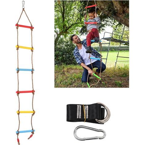 Robusta scala di corda da arrampicata multistrato in nylon, offre un'eccellente stabilità e presa, perfetta per l'arrampicata dei bambini. (1/5)