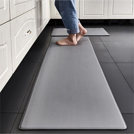 Tapis Cuisine Antidérapant,Tapis De Cuisine Devant Évier, Paillasson Intérieur Tapis, Tapis De Passage, PVC Imperméable, Antidérapant, Résistant à l'huile (Gris,45 x 75 cm) (1/5)