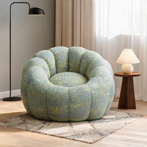 Pouf poire fleur 112 x 105 x 74 cm en tissu jacquard jaune (1/5)