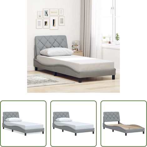 vidaXL Kopfteil - Bettgestell ohne Matratze Hellgrau 90x190 cm Stoff (1/5)