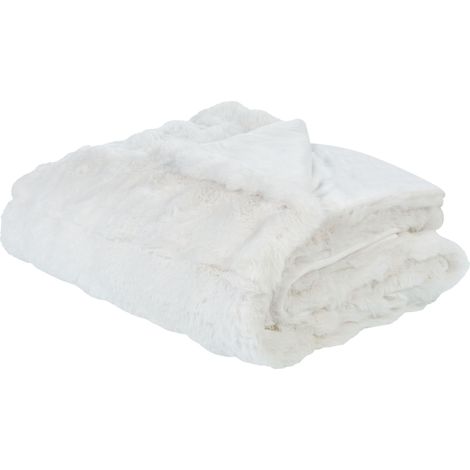 Modern Bedding Throw Polyester Faux Rabbit Fur Blanket Shaggy Fuzzy 200 x 220 cm Bedroom White Salka