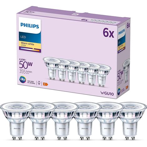 Philips pack de 6 ampoules LED GU10, 50W, blanc chaud (1/6)