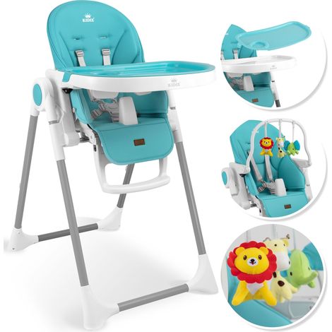 KIDIZ® 3in1 Hochstuhl Kinderhochstuhl inkl. Spielbügel Babyliege Kombihochstuhl Babyhochsitz 7 höhenverstellbar Verstellbare Rückenlehne Türkis