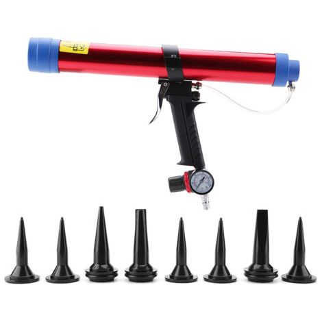 DEESSE SHOP-1/4 Pistolet à Cartouche Adaptable 300600ml(colle, mastic, silicone), Pistolet de Calfeutrage à Air Comprimé pour Verre, avec 8 Têtes de Calfeutrage (1/5)