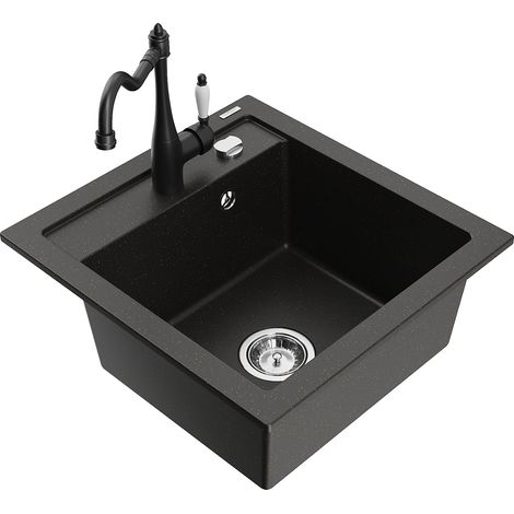 Mexen Vito 1-Becken-Granit-Spüle mit Mischbatterie Carla, Schwarz/Gold metallisch - 6503-75-670700-7 (1/5)