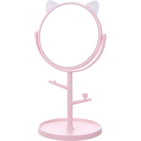 Miroir De Maquillage Rotatif - Miroir Ronde À Oreilles De Chat - Haute Définition - Base Antidérapante - Pour Table De Toilette Ou Salle De Bain - 1 Pièce (1/5)