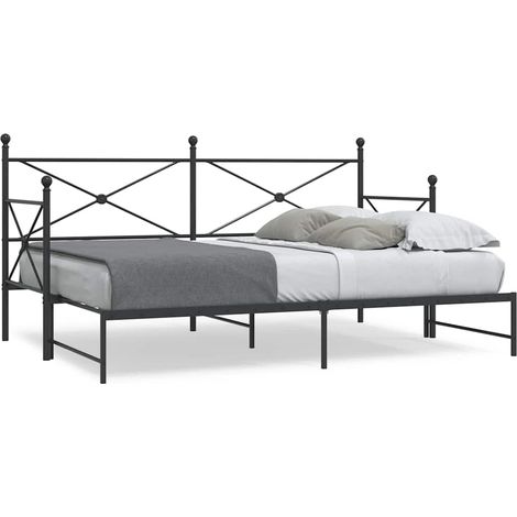 Tagesbett Ausziehbar ohne Matratze Schwarz 90x200 cm Stahl