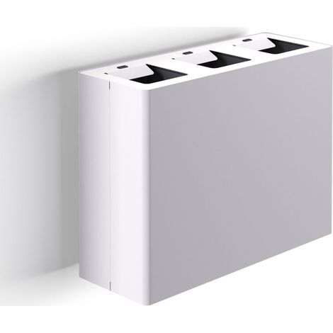 Pattumiera a Muro a 3 Scomparti Totale 60 L 76x28x56 cm con Contenitori Interni in Acciaio Verniciato Bianco