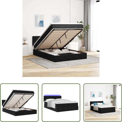 Sommier hydraulique - Cadre de lit ottoman avec matelas noir 140x190 cm velours (1/5)