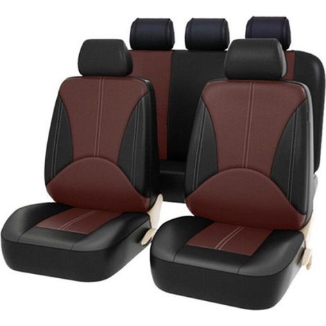 Housses de siège auto universelles - Ensemble complet de protections en cuir synthétique- 9 pièces - Neuf - Épissure café