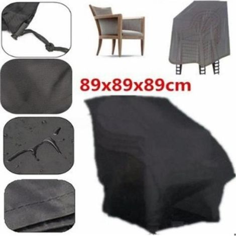 Housse chaise jardin noire en tissu Oxford, lavable, pour fauteuil empilable extérieur (1/4)