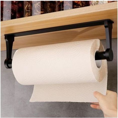 Lntyq Porte Sopalin Porte Essuie Tout Support Sopalin sans perçage - en Alliage d'aluminium - Autocollant - pour Cuisine, Salle de Bain, Salon - Noir (1/5)