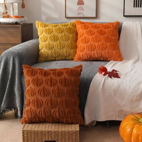 Lot de 2 Housses de Coussin Citrouille Orange 45x45cm Décoration Automne Halloween pour Canapé Lit Salon (1/4)