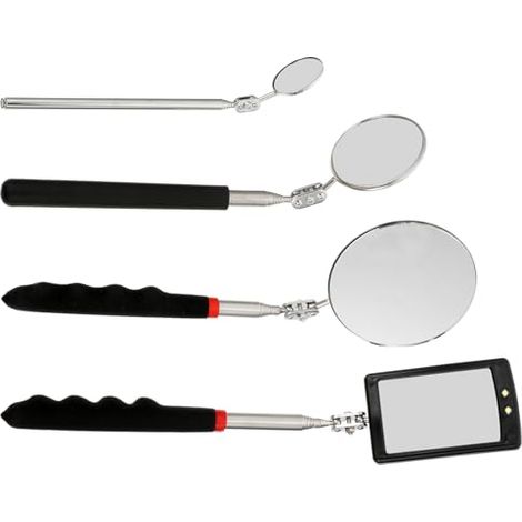 Miroir d'Inspection Éclairé Lot de 4 Flexibile pour Mécanicien Outil avec Tige Ajustable et Rotation Vérifier les Zones Difficiles d'Accès -