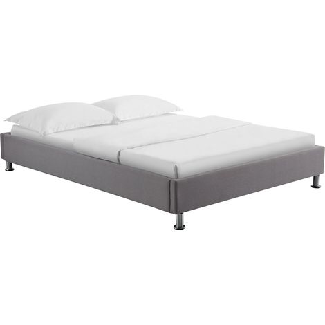 Idimex – Lit double NIZZA gris 140x190 cm – Structure en tissu polyester – Sommier à lattes inclus – 4 pieds en métal chromé (1/4)