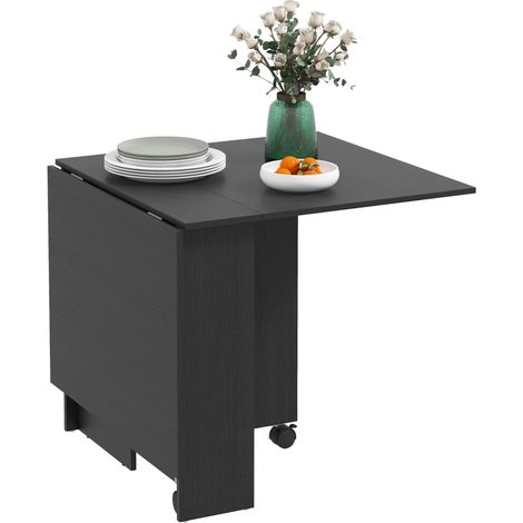 Table Pliable Gain de Place avec Deux Rabats pour 6 Personnes et Roues, Noir, Idéal pour Petits Espaces (1/5)