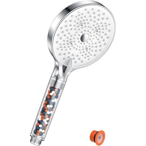 Cabezal de ducha YEAUPE PRO de bajo consumo de agua, cabezal de ducha antical grande (130 mm de diámetro), cabezal de ducha de alta presión con 6 tipos de chorro, cromo blanco. (1/5)